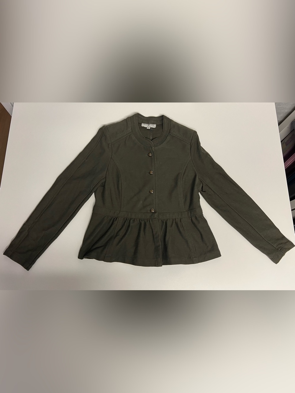 Kate Rose Petite Olive Peplum Button Jacket